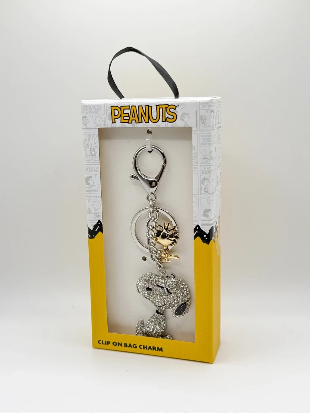 Peanuts Snoopy Rhinestone Bag Charm Keychain w/ Woodstock New
